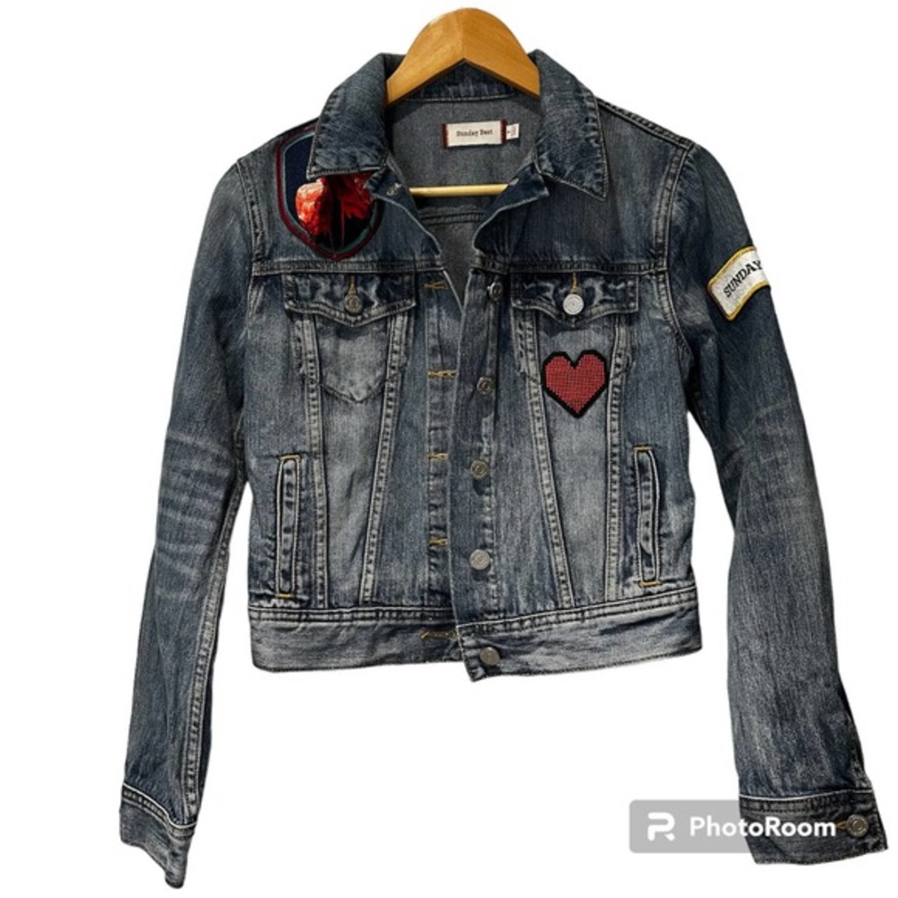 Sunday Best Aritzia denim embroidered jacket Size‎ small